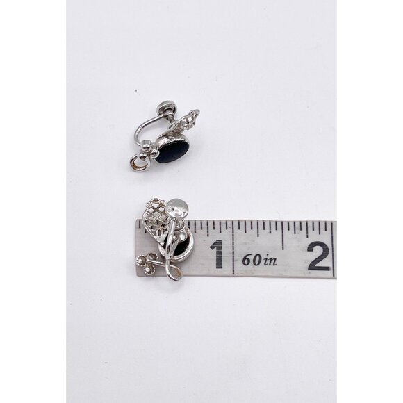 VTG Star-Art Sterling Silver Black Onyx Earrings Screw-Back Mid Century Modern - Picture 7 of 8